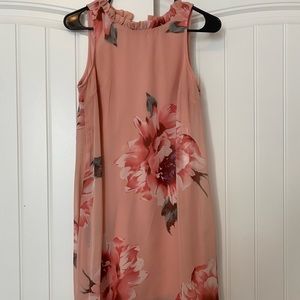 pink floral sleeveless shift dress